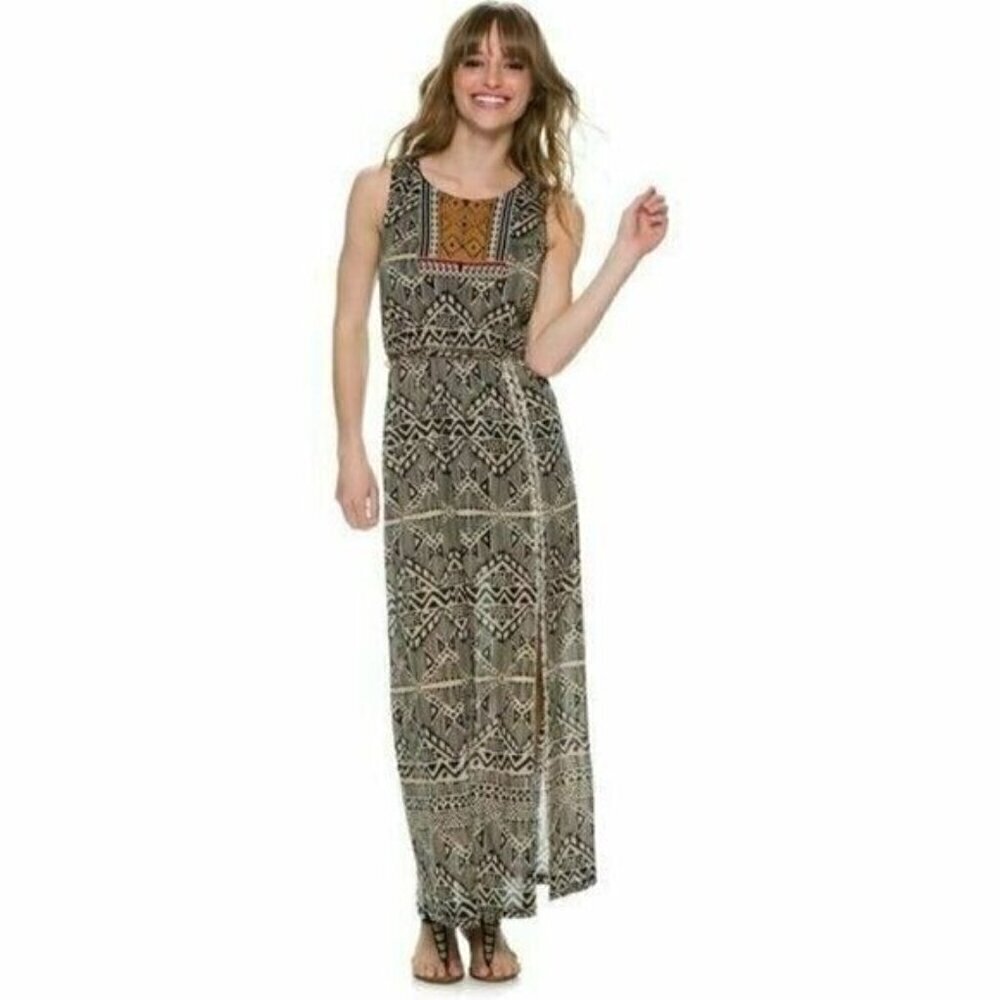 Thml Cynthia Embroidered Side Slit Belt Printed Maxi Dress - Picture 11 of 13